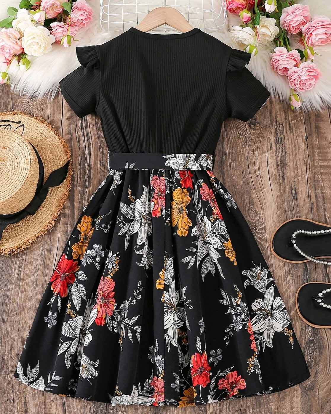 Plus Size Black Floral Printed Dress 1 Online in India | Amydus