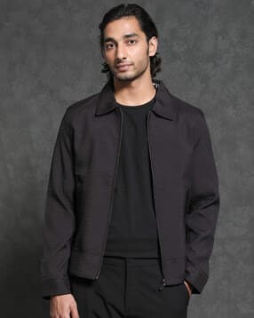 rare rabbit Men Textured Zip-Front Jacket with Side Pockets-picture-15