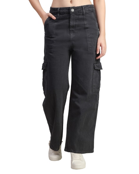 Women High Waisted Cargo Pants Vintage Wide Leg Denim Jeans Straight Casual Loose  Baggy Flare Trousers Small Grey | Pants for women, Vintage trousers,  Trouser pants women