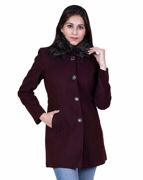 Buy Burgundy Jackets Coats for Women by comfy sparrow Online Ajio