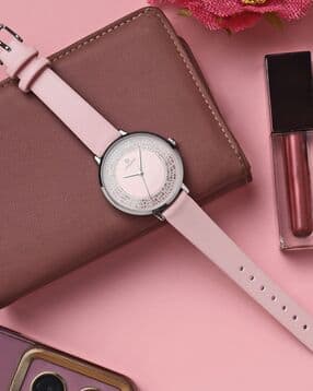Pink Dial Analogue Fashion Watch with Leather Strap For Women