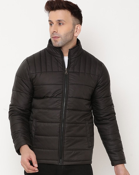 Mens black puffer store bomber jacket