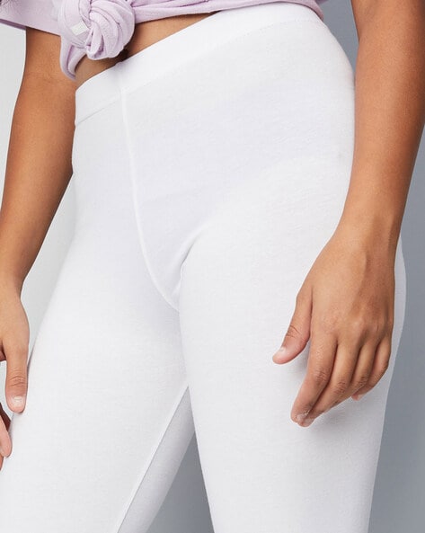 TWIN BIRDS White Plain Cropped Leggings