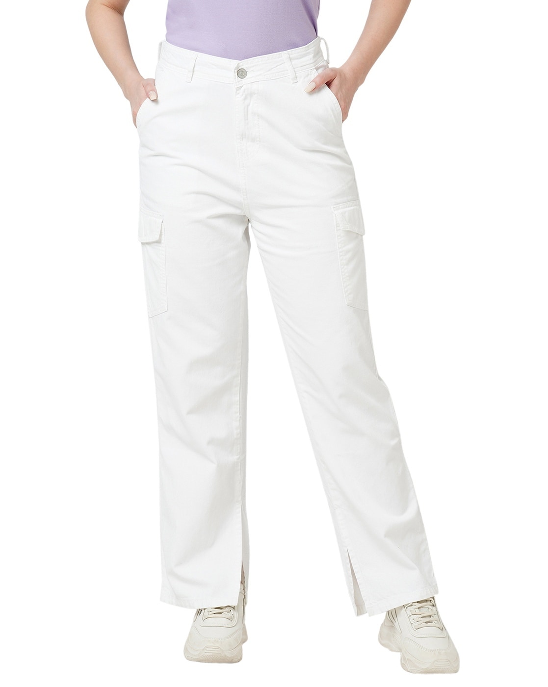 cropdnm straight fit high rise white cargo pant – brandcollection.pk