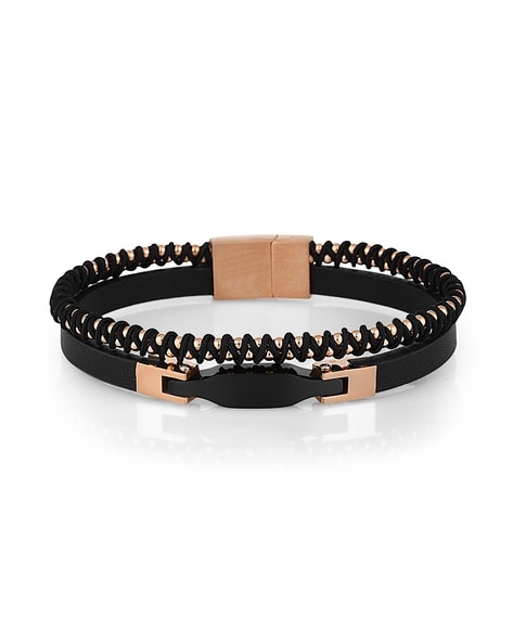 Gold and leather bracelet for men - 💎 SHALEM