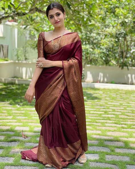 Shop maroon color Kanjeevaram Silk Sarees Online – Joshindia