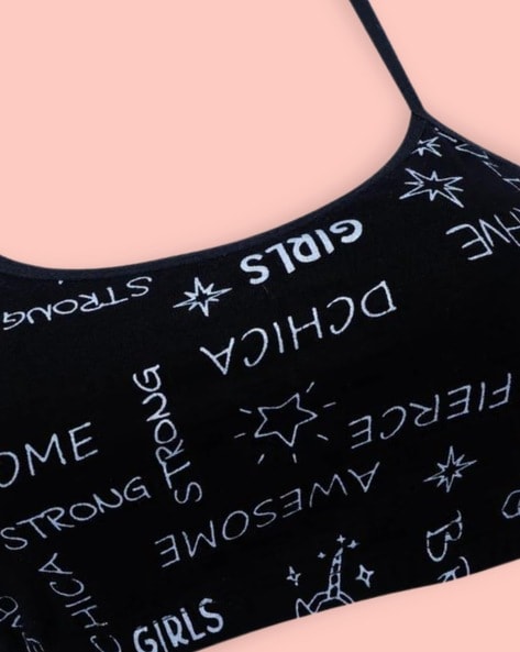 Buy Dchica Typographic print Non Wired Non Padded Seamless Regular Black  Sports bra for girls - Pack of 1 Online at Best Prices in India - JioMart.