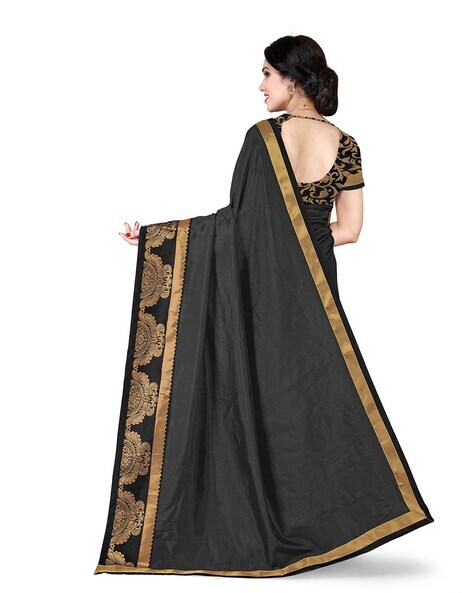 Ink Black Satin Silk Saree – Karagiri