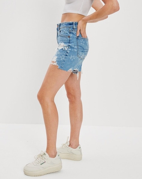 High Rise Button Fly Shorts in Light Mid-Wash - Grace and Lace