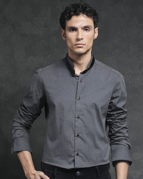 Rare Rabbit Men Slim Fit Mandarin-Collar Shirt