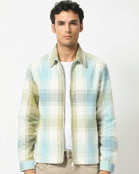 rare rabbit Men Regular Fit Checked Bowber with Zip-Front Closure-picture-19