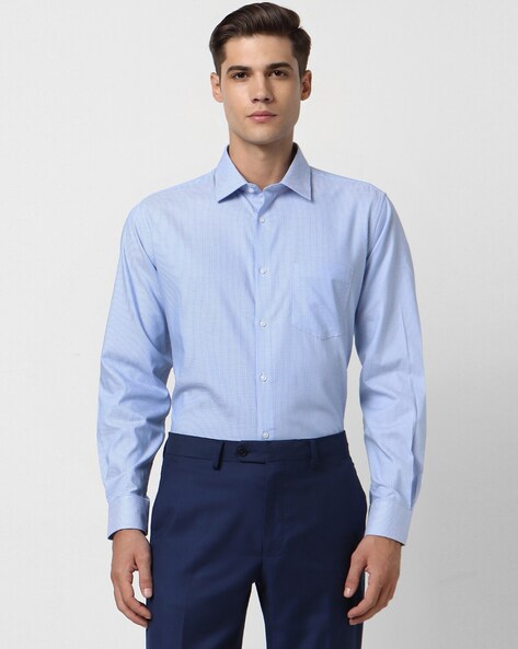 Buy Van Heusen Men Check Blue Shirt online