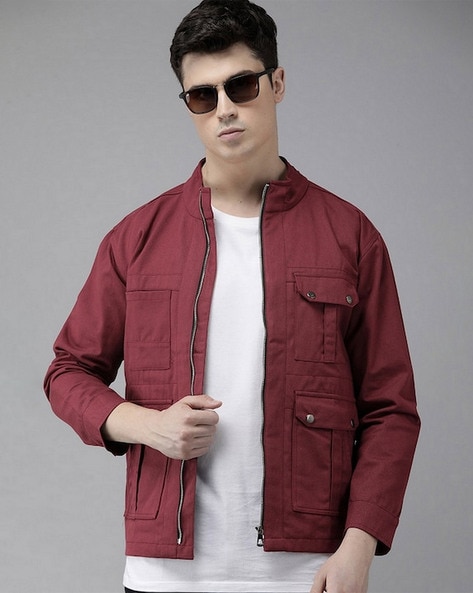 Mens Black & Maroon Varsity Jacket - Bomber Letterman Style