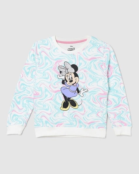 Girls Minnie Mouse Print Round-Neck Sweatshirt