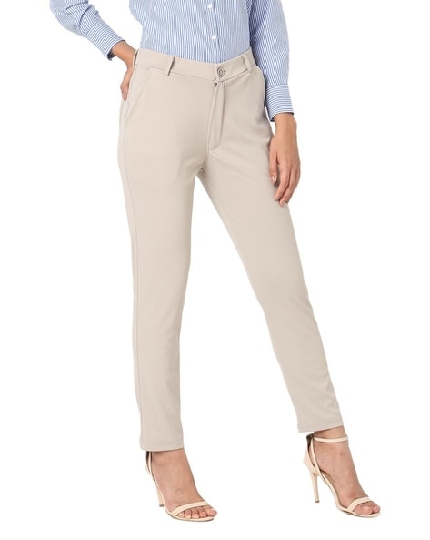 Buy SHOWOFF Women's Checked Mom Fit Cream Trouser-AE-10472_CreamOlive_32 at  Amazon.in
