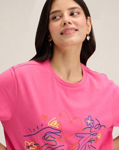 Women Round-Neck T-Shirt with Brand Print