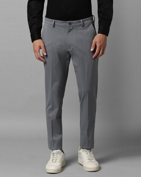 Buy Men Black Slim Fit Solid Flat Front Formal Trousers Online - 857850 | Louis  Philippe