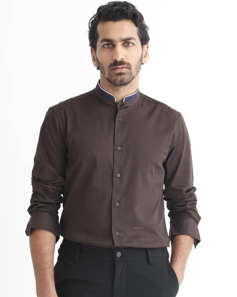 Men Slim Fit Mandarin-Collar Shirt