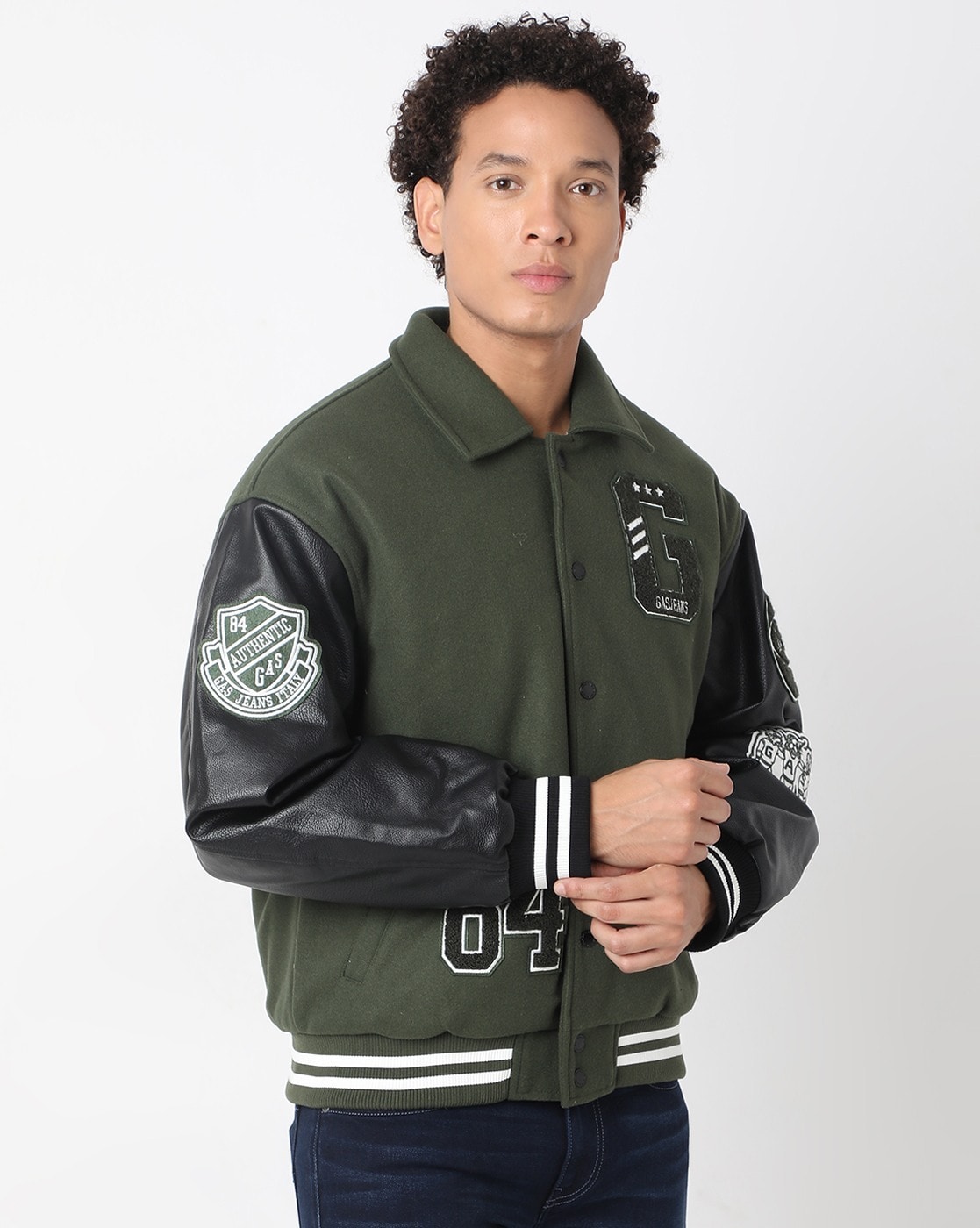 Men's Green & White Ripped Varsity Jacket | MARDAMS