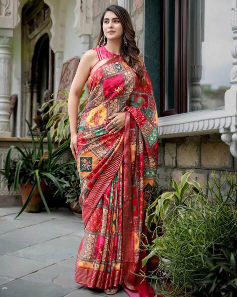 Red Phool Organza Saree online in USA | Free Shipping , Easy Returns -  Fledgling Wings