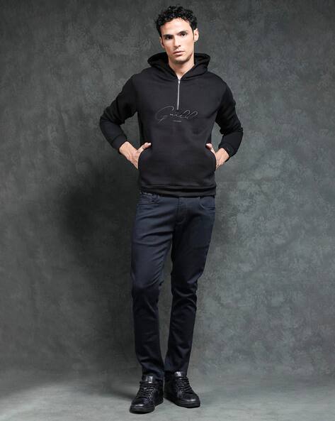 Buy Rare Rabbit Men Typographic Print Regular Fit Hoodie | Black
