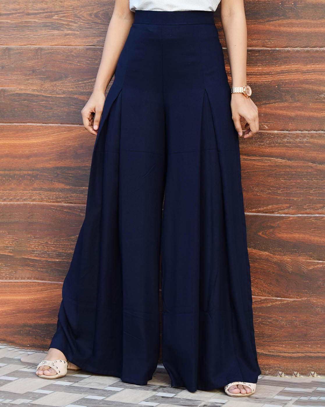 Women's Pleated Cropped Wide Leg Pants - Xhilaration™ Navy M