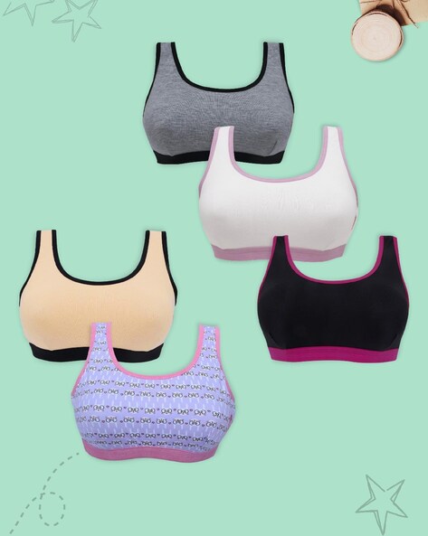Buy CHARM N CHERISH 4 Pack Pure Cotton Sports Bras for Girls, Non