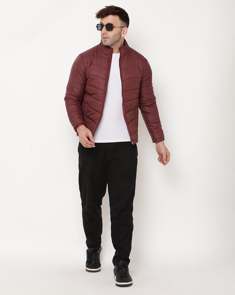 Crimson mens blazer in combination with denim pants, on white. Stock Photo  by ©grigvovan 60289967