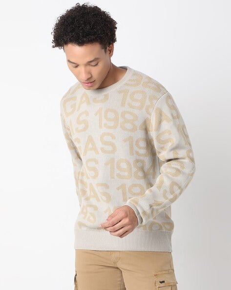 GAS Robin Typo IN Brand Print Regular Fit Crew-Neck Pullover