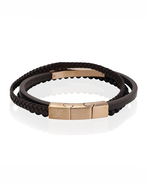 Genuine Leather Bracelet with Gold Color Carbon Fiber Inlay by STEEL REVOLT™