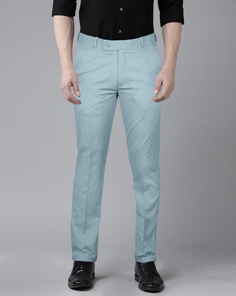 Buy Men Blue Carrot Fit Solid Flat Front Formal Trousers Online - 713139 |  Louis Philippe