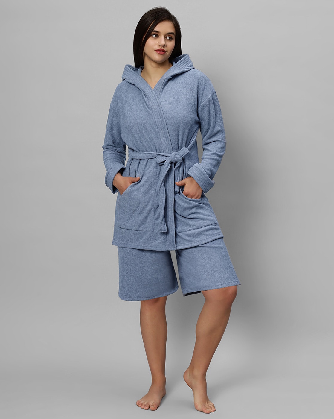 Luxurious 100% Cotton Women's Waffle Robe. Long, Lightweight Light Blu –  towelnrobe