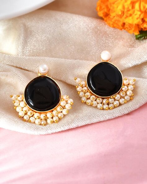 Buy Jewelopia Brass Oxidised Stud with Black Pearl Earrings Silver Plated  Drops Floral Antique Design Pearl Drop Studs with Multicolor Pearl for Women  and Girls Online at Best Prices in India -