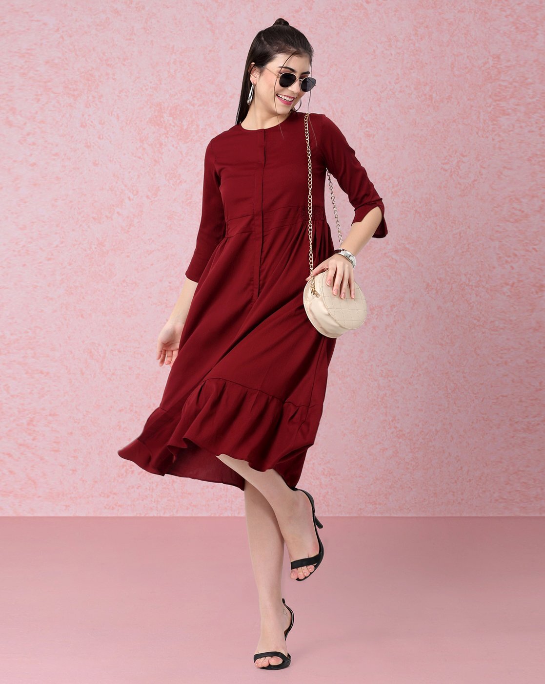 Indian Designer Maroon solid maxi dress party ware Anarkali kurta for Women  casual ready to wear - Walmart.com