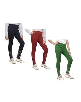 indiweaves Pack of 3 Floral Print Leggings with Elasticated Waistband-picture-3