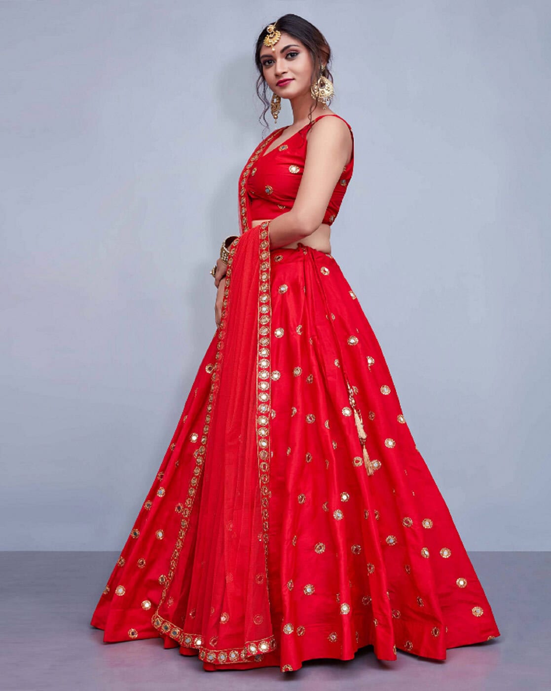 Buy ATSEVAM Women's Net Embroidery Round Neck Semi-stiched Lehenga Choli  Set With Dupatta For Women Lehenga Choli For Women (Red Free size) at  Amazon.in