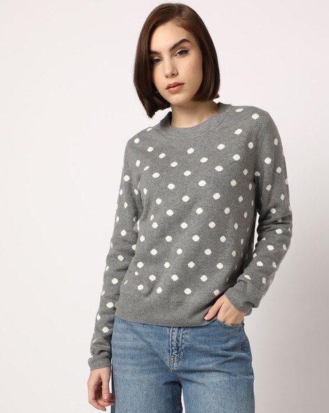 Women Polka Dot Knit Relaxed Fit Pullover