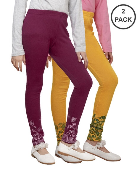 Buy Violet & Yellow Leggings for Girls by INDIWEAVES Online