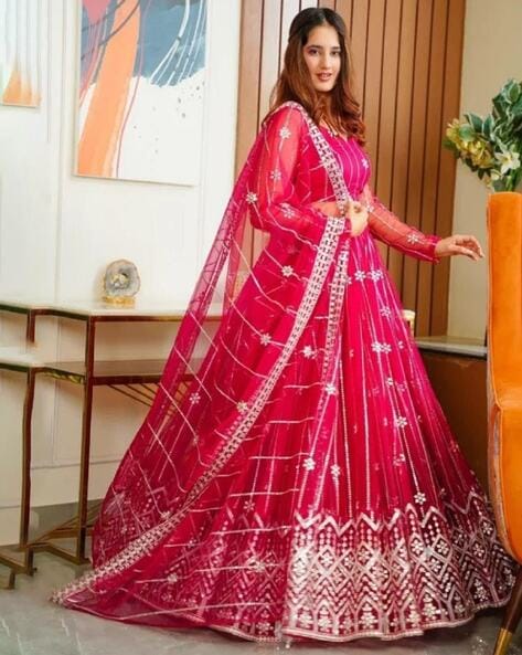 Shop Beautiful Salmon Pink Mirror Work Lehenga Online in USA – Pure Elegance