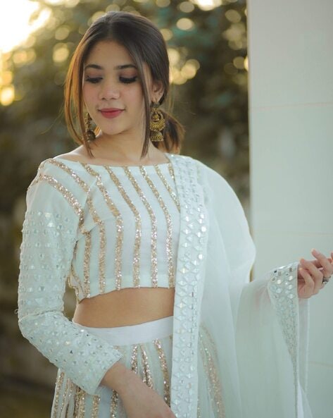 Buy Silk White Lehenga Party Wear Online in India – Kothari Sons