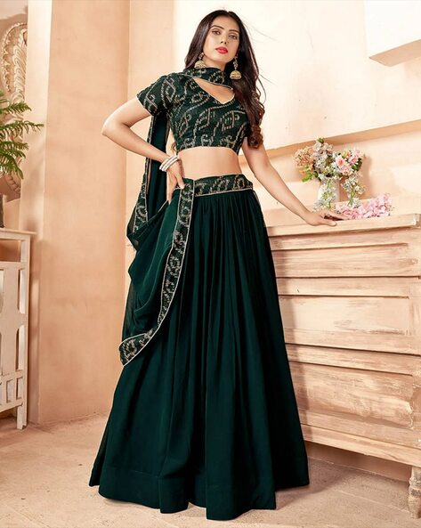 Green Color Sequins Embroidery Work Georgette Party Wear Leh