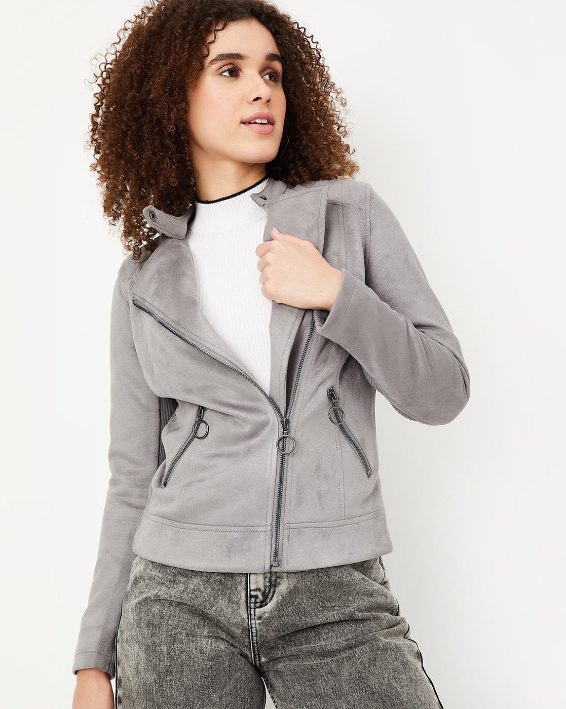 Grey biker hotsell jacket womens