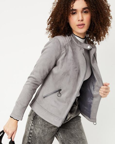 Women Regular Fit Zip Front Biker Jacket