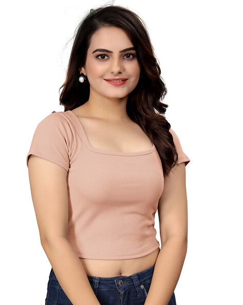 Crop Sleeveless Fitted Top - Beige