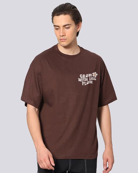 Men Typographic Print Loose Fit Crew-Neck T-Shirt