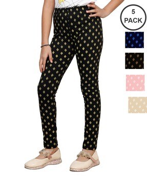 Pack of 4 Floral Print Leggings with Elasticated Waist