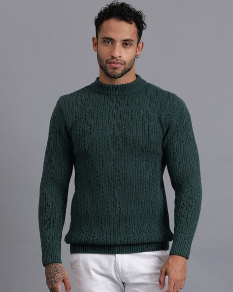 Men Slim Fit Knitted High-Neck Pullover