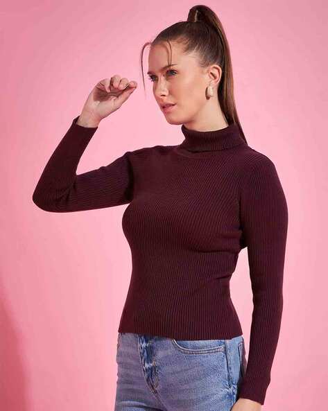 Women Ribbed Turtleneck Pullover