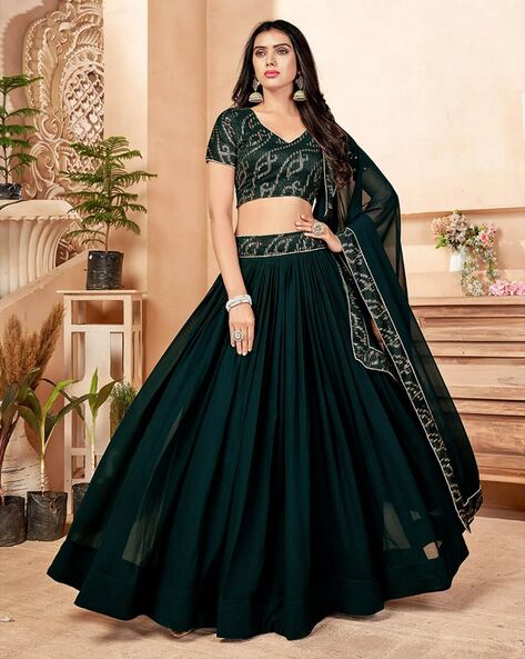 Net Bottle Green Lehenga LLCV113205