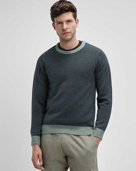 Men Regular Fit Striped Crew-Neck Pullover